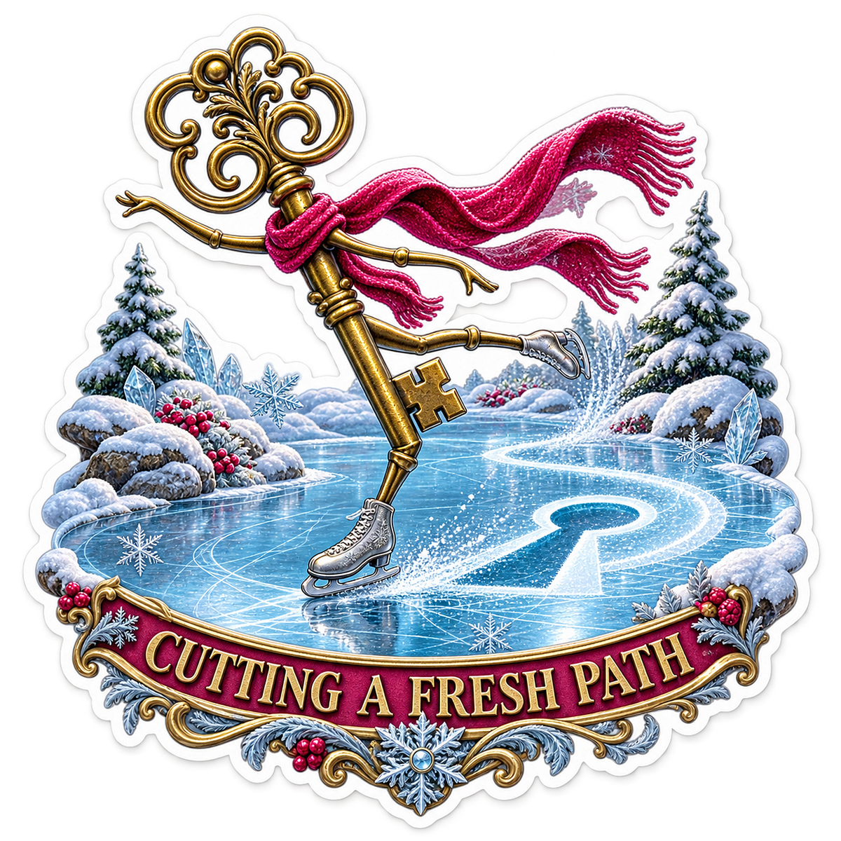 Cutting a Fresh Path Ice Skating Key Vinyl Sticker Decal