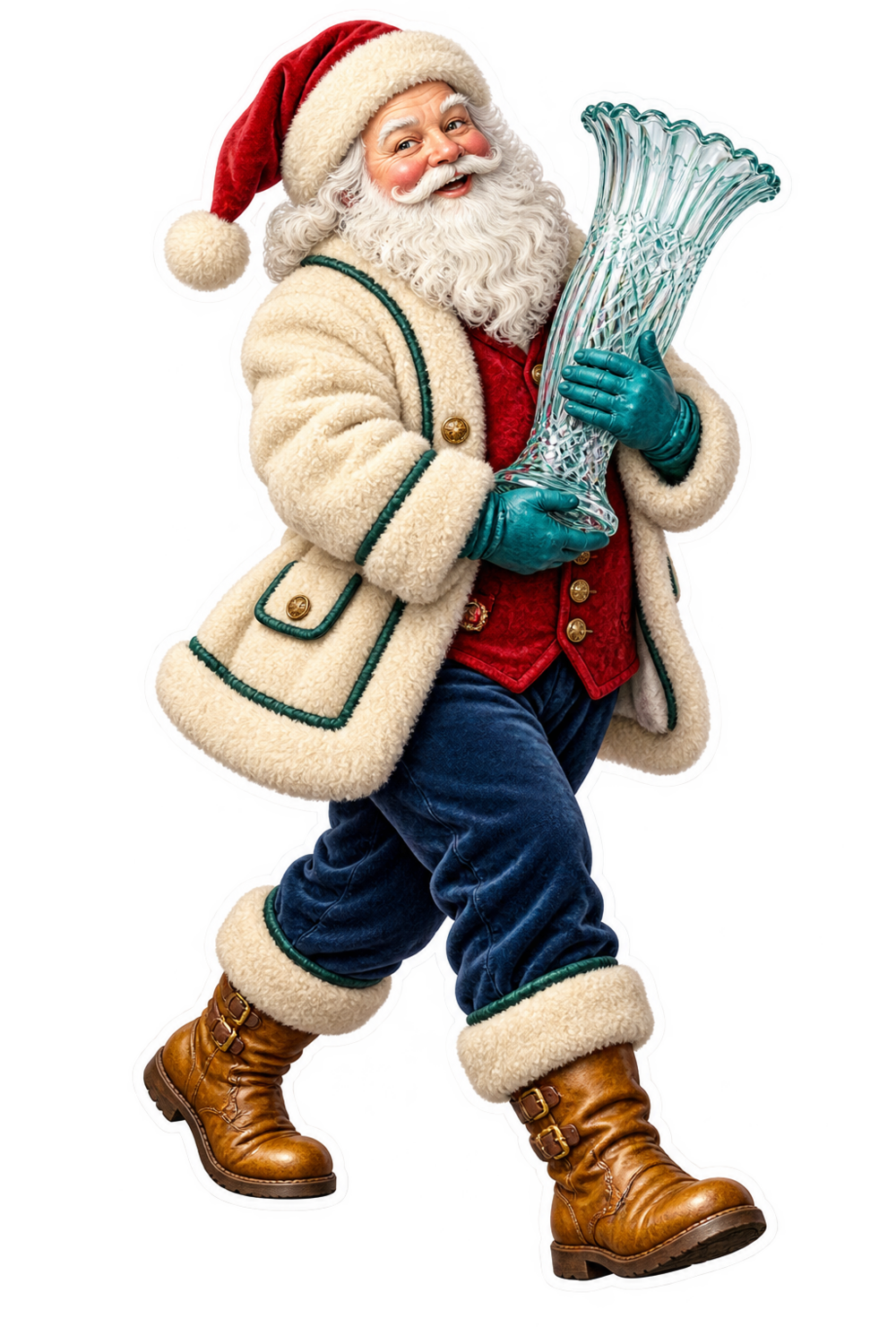 Santa Victorian Pressed Glass Celery Vase Vinyl Sticker Decal