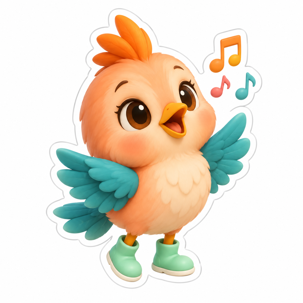 Peach Baby Songbird With Teal Wings Vinyl Sticker Decal
