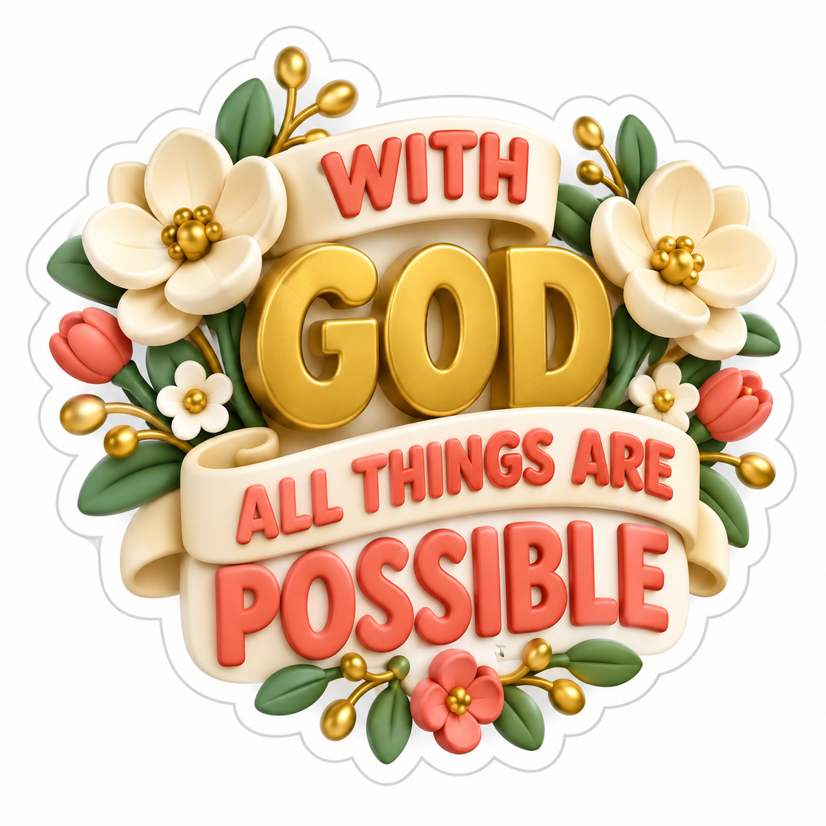 With God All Things Are Possible Gold Cream Vinyl Sticker Decal