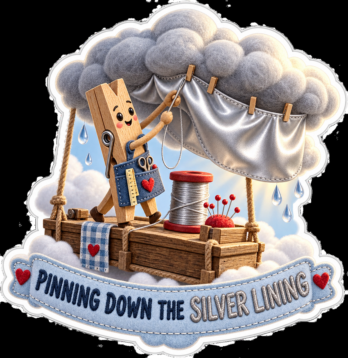 Pinning Down the Silver Lining Clothespin Vinyl Sticker Decal