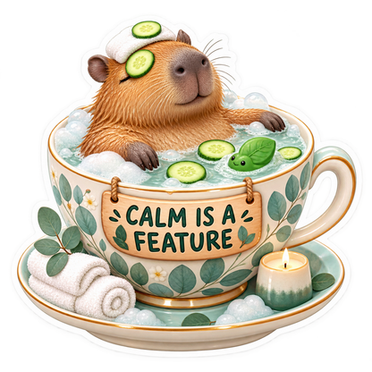 Calm Is a Feature Capybara in Teacup Vinyl Sticker Decal
