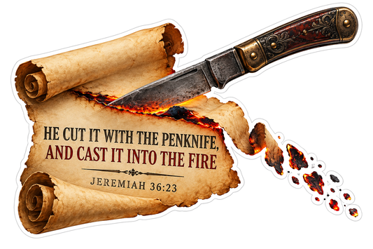 Bible Penknife Fire Jeremiah 36 23 Vinyl Sticker Decal