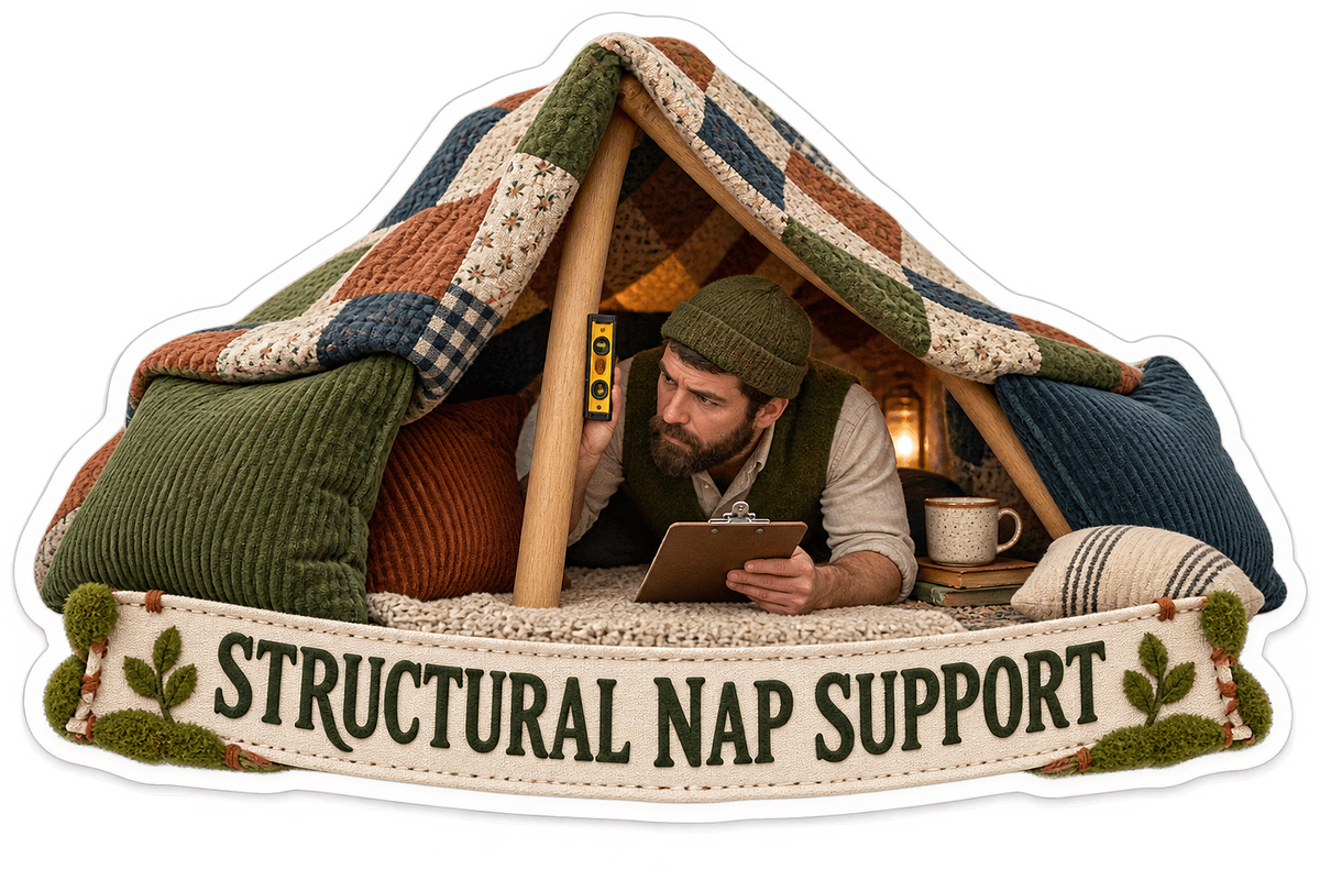 Structural Nap Support Man Pillow Fort Vinyl Sticker Decal