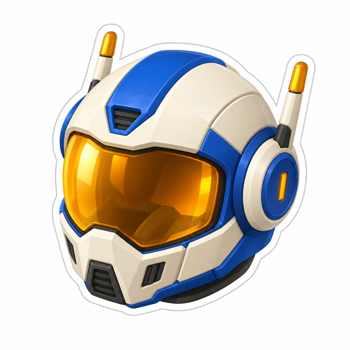 Space Pilot Helmet In Cream And Cobalt Vinyl Sticker Decal