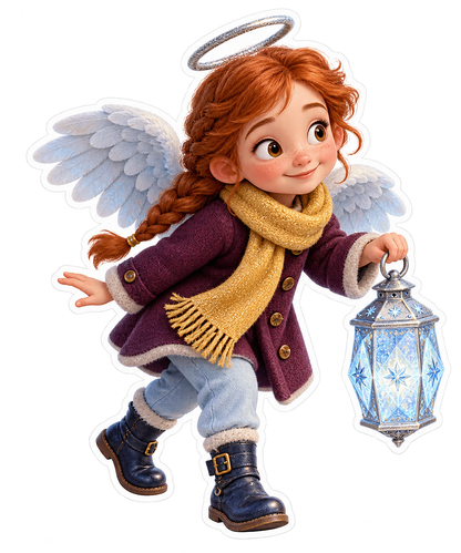Christmas Angel Purple Coat Ice Lantern Vinyl Sticker Decal