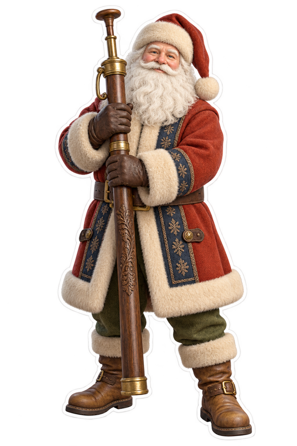 Santa Antique Carved Hardwood Balling Gun Vinyl Sticker Decal