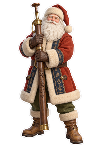 Santa Antique Carved Hardwood Balling Gun Vinyl Sticker Decal