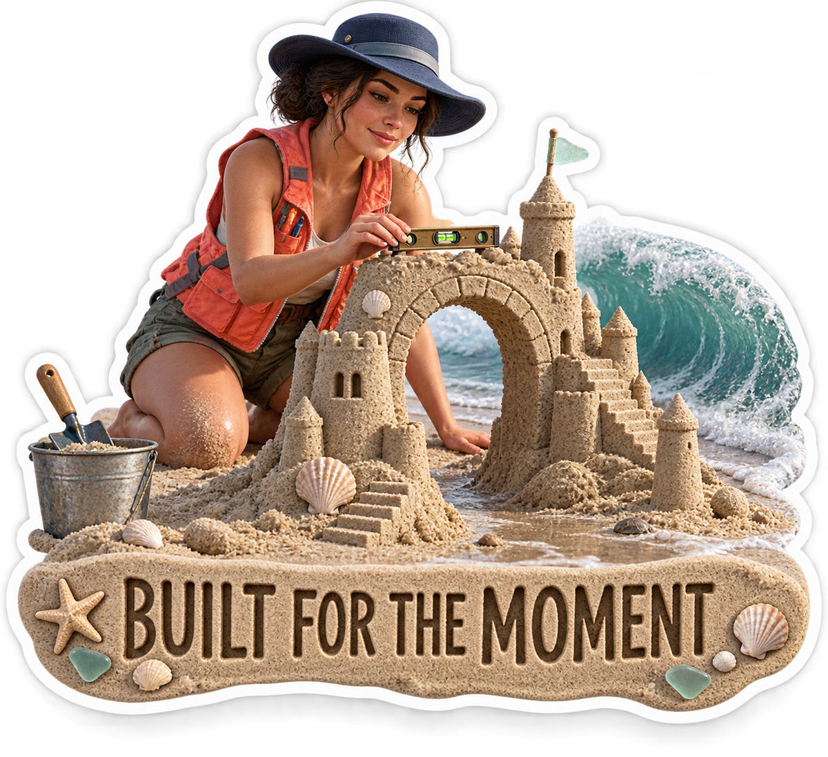 Built for the Moment Woman Sandcastle Vinyl Sticker Decal