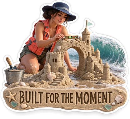Built for the Moment Woman Sandcastle Vinyl Sticker Decal