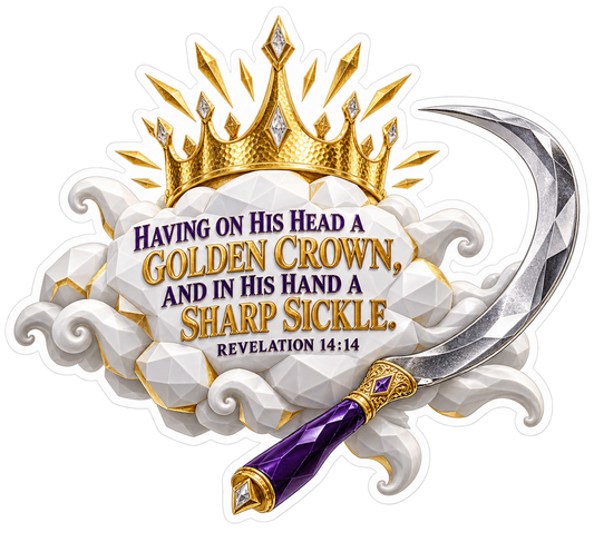 Bible Golden Crown Sharp Sickle Revelation 14 14 Vinyl Sticker Decal