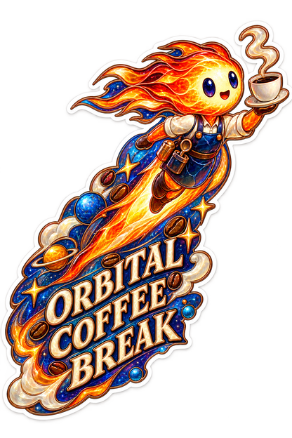 Orbital Coffee Break Comet with Cup Vinyl Sticker Decal