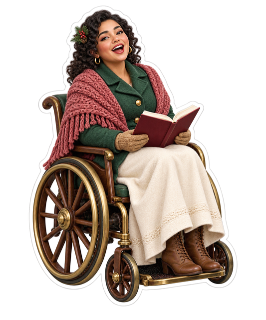 Christmas Caroler Woman Singing in Wheelchair Vinyl Sticker Decal