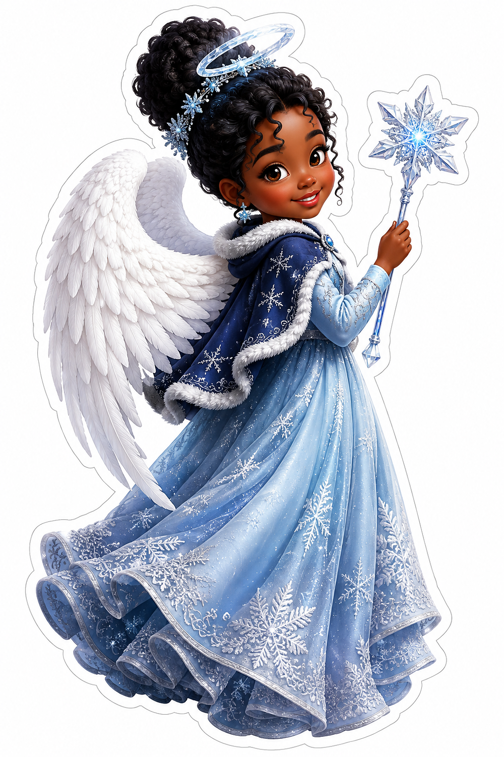 Christmas Angel Blue Gown Star Wand Vinyl Sticker Decal