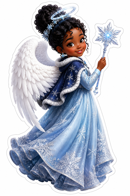 Christmas Angel Blue Gown Star Wand Vinyl Sticker Decal