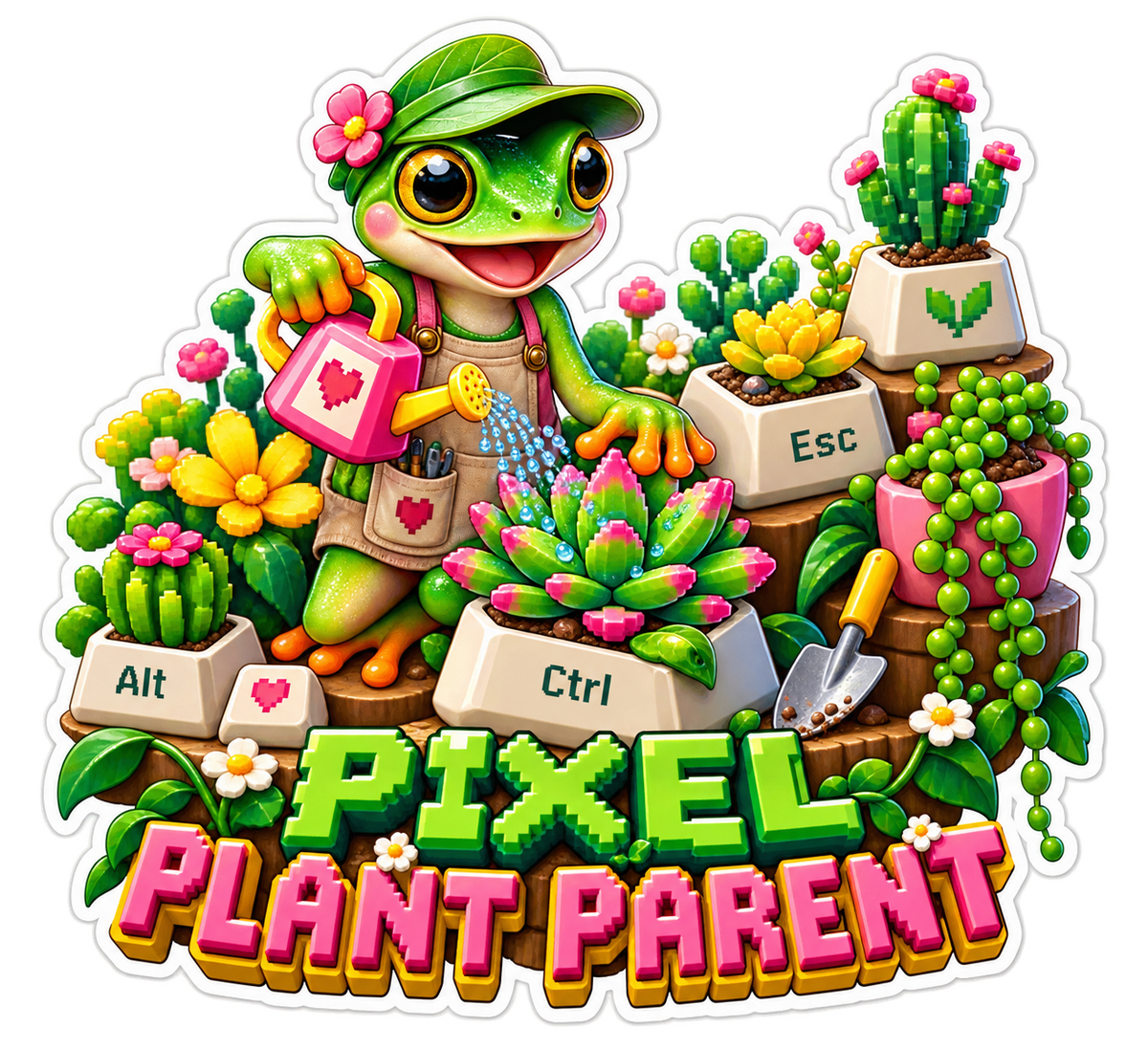 Pixel Plant Parent Frog Gardener Vinyl Sticker Decal