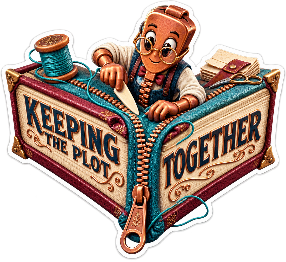 Keeping the Plot Together Zipper Books Vinyl Sticker Decal