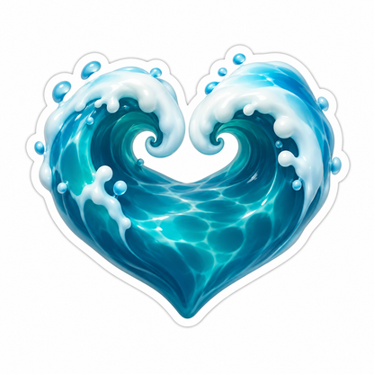 Deep Teal Water Heart Vinyl Sticker Decal