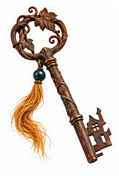 Rust Iron Pumpkin Vine Skeleton Key Vinyl Sticker Decal