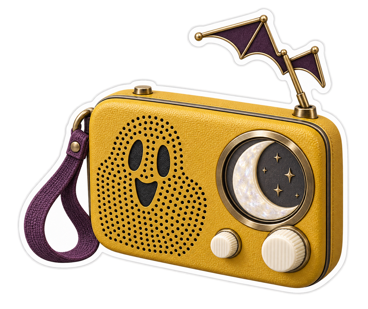 Retro Mustard Haunted Moon Signal Radio Vinyl Sticker Decal