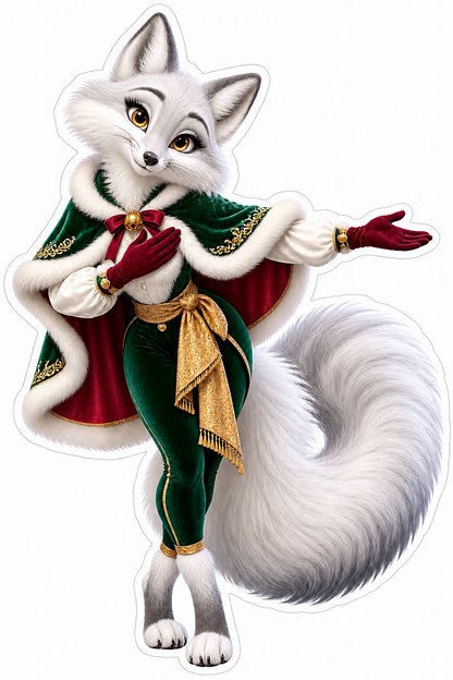 Arctic Fox Green Holiday Coat Bowing Vinyl Sticker Decal