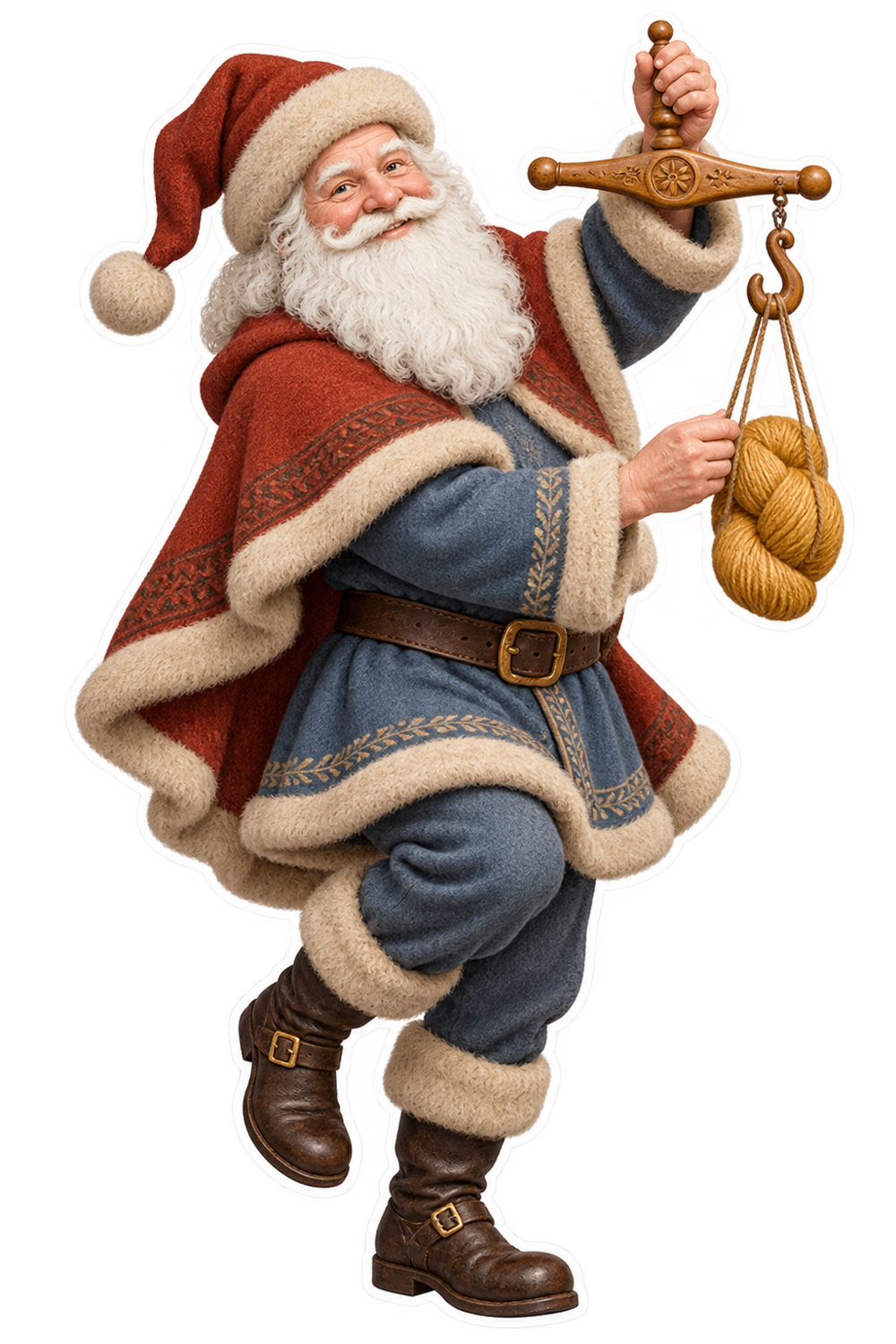 Santa Antique Carved Wooden Yarn Balance Vinyl Sticker Decal