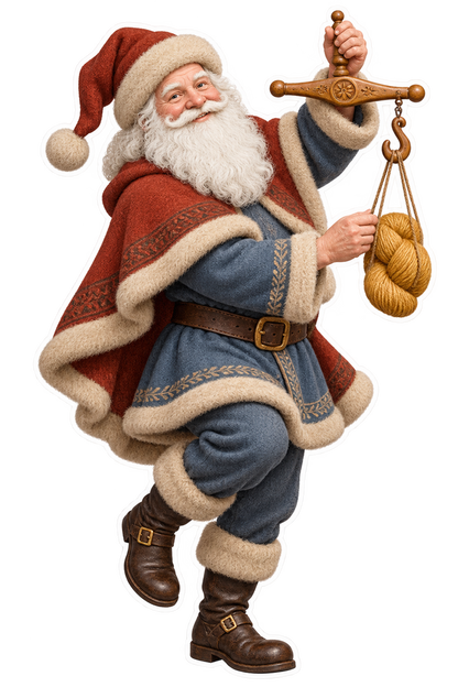 Santa Antique Carved Wooden Yarn Balance Vinyl Sticker Decal