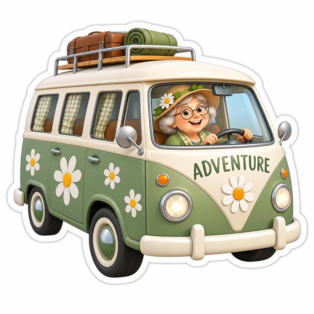 Sage-Green Camper Van Vinyl Sticker Decal