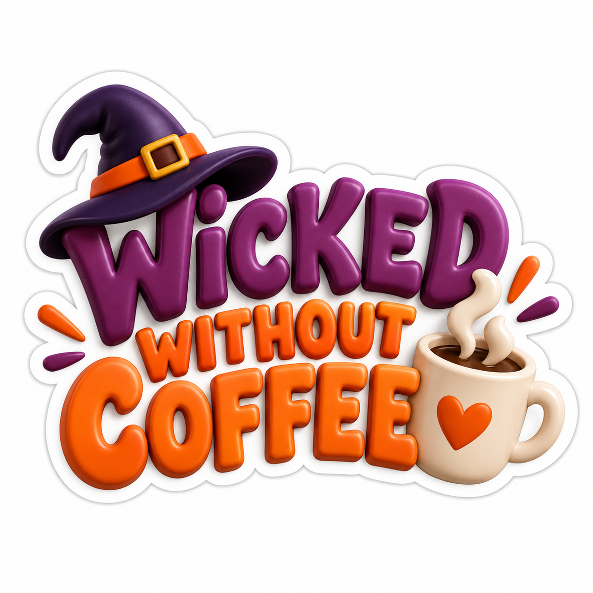 Wicked Without Coffee Plum Orange Vinyl Sticker Decal