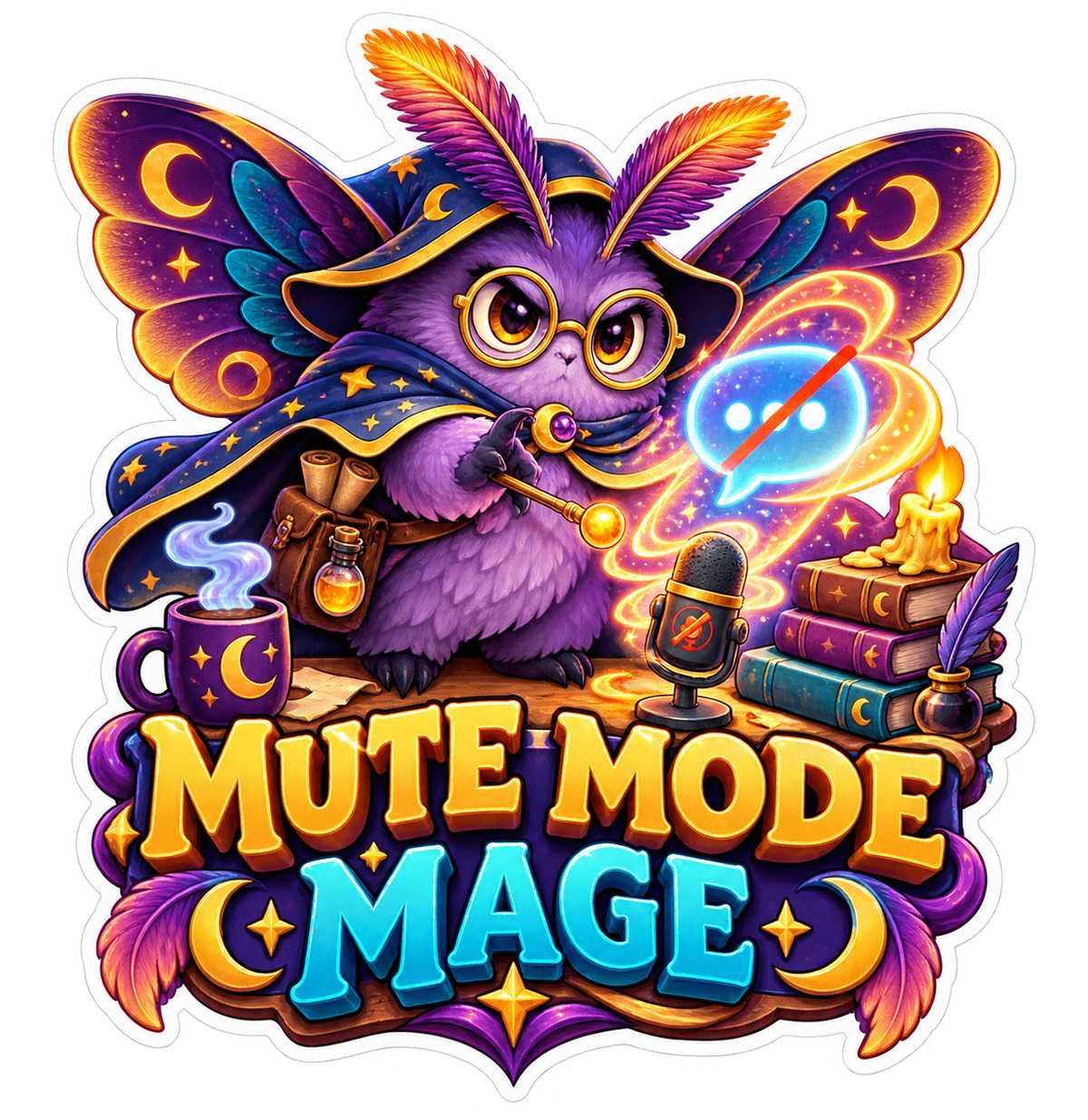 Mute Mode Mage Owl Wizard Vinyl Sticker Decal
