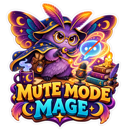 Mute Mode Mage Owl Wizard Vinyl Sticker Decal