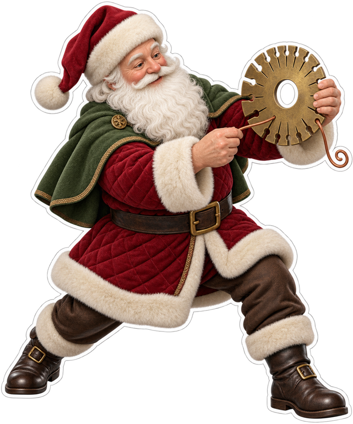 Santa Antique Brass Wire Gauge Vinyl Sticker Decal