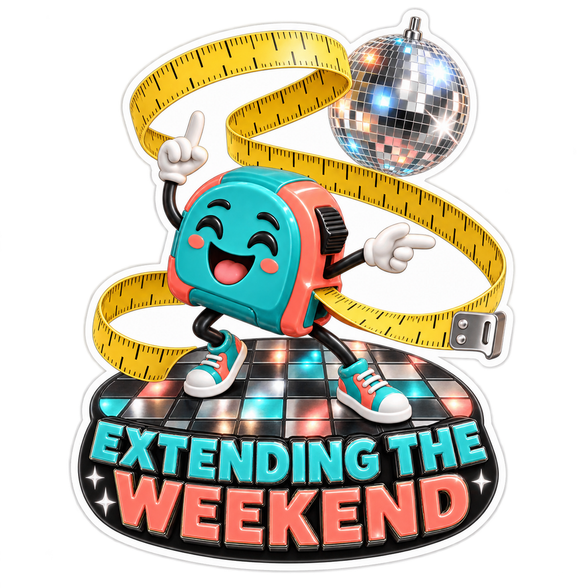 Extending the Weekend Dancing Tape Measure Vinyl Sticker Decal