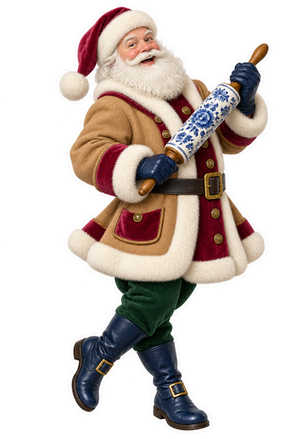 Santa Victorian Glazed Ceramic Rolling Pin Vinyl Sticker Decal