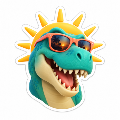 Teal Tyrannosaurus Head Wearing Coral Sunglasses Vinyl Sticker Decal