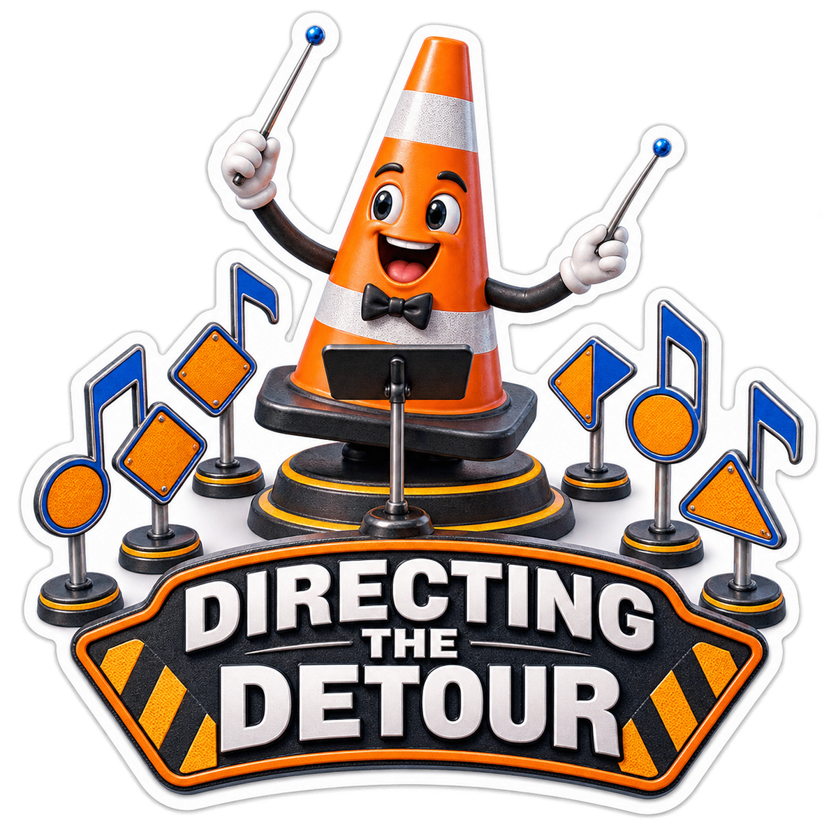 Directing the Detour Traffic Cone Vinyl Sticker Decal