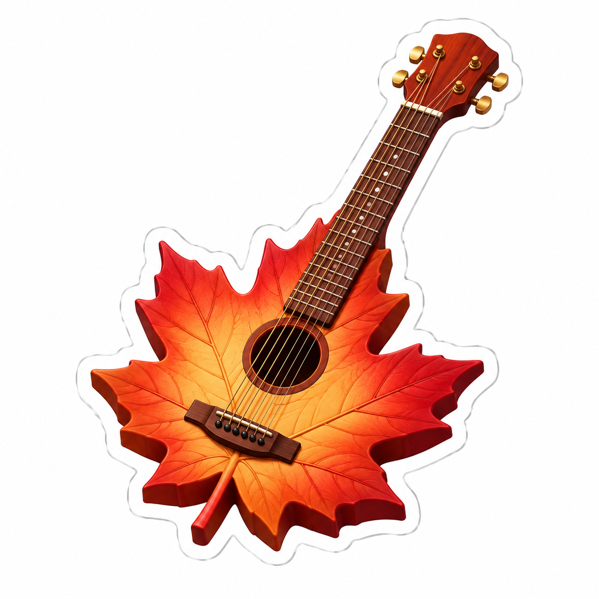 Acoustic Guitar with Orange Red Maple Leaf Vinyl Sticker Decal