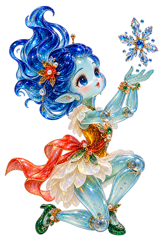 Blue Glass Christmas Doll with Snowflake Wand Vinyl Sticker Decal