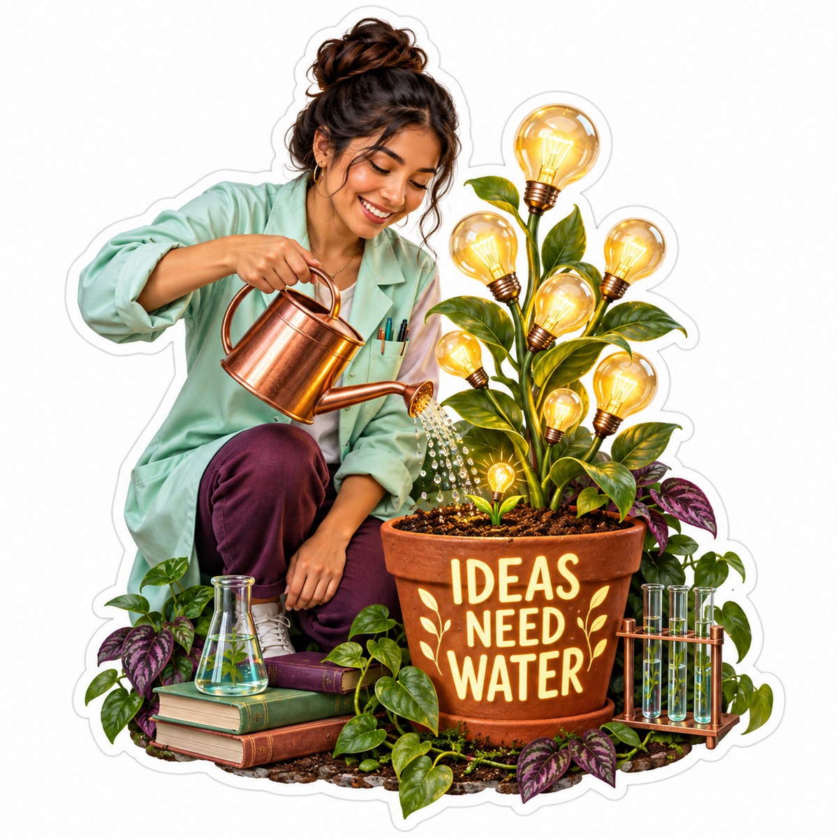 Ideas Need Water Woman Watering Plant Vinyl Sticker Decal