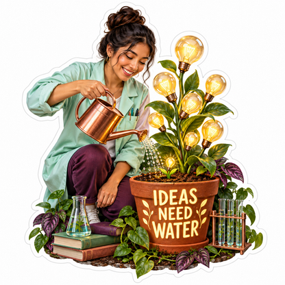 Ideas Need Water Woman Watering Plant Vinyl Sticker Decal