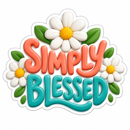 Simply Blessed Coral Teal Words Daisies Vinyl Sticker Decal