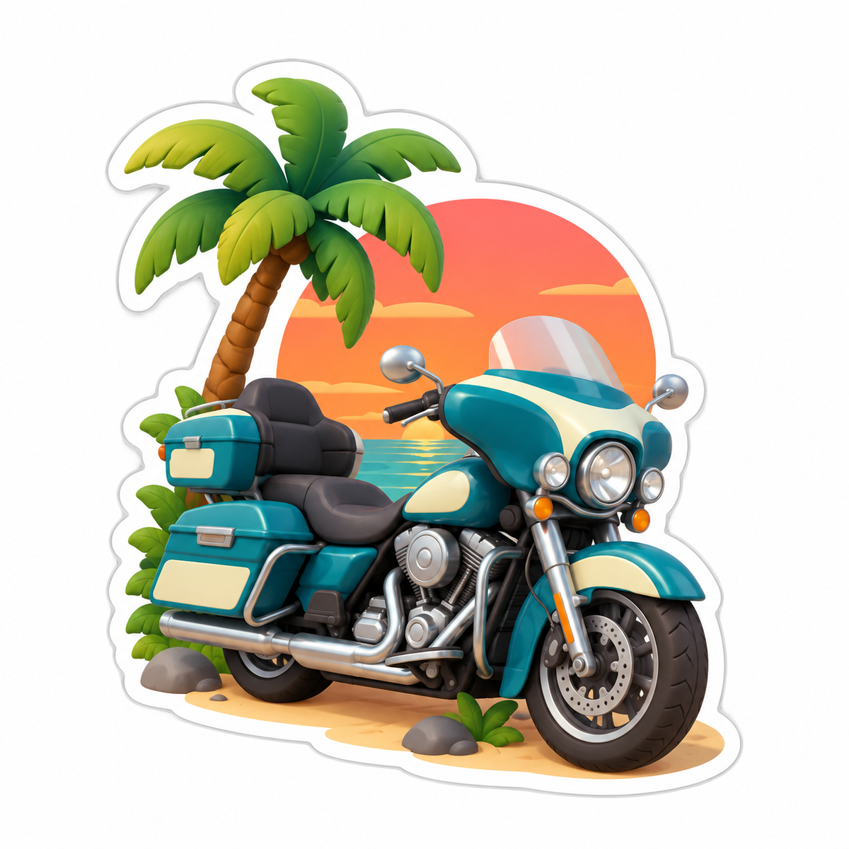 Teal And Cream Touring Motorcycle Vinyl Sticker Decal