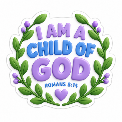 I Am a Child of God Purple Floral Wreath Vinyl Sticker Decal