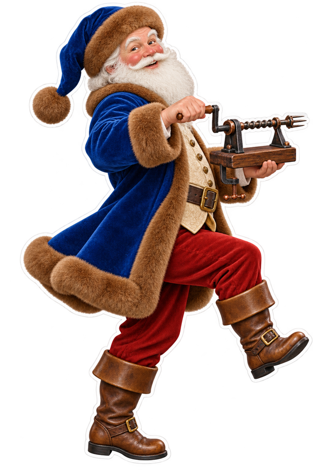 Santa Antique Hand Cranked Wooden Apple Peeler Vinyl Sticker Decal