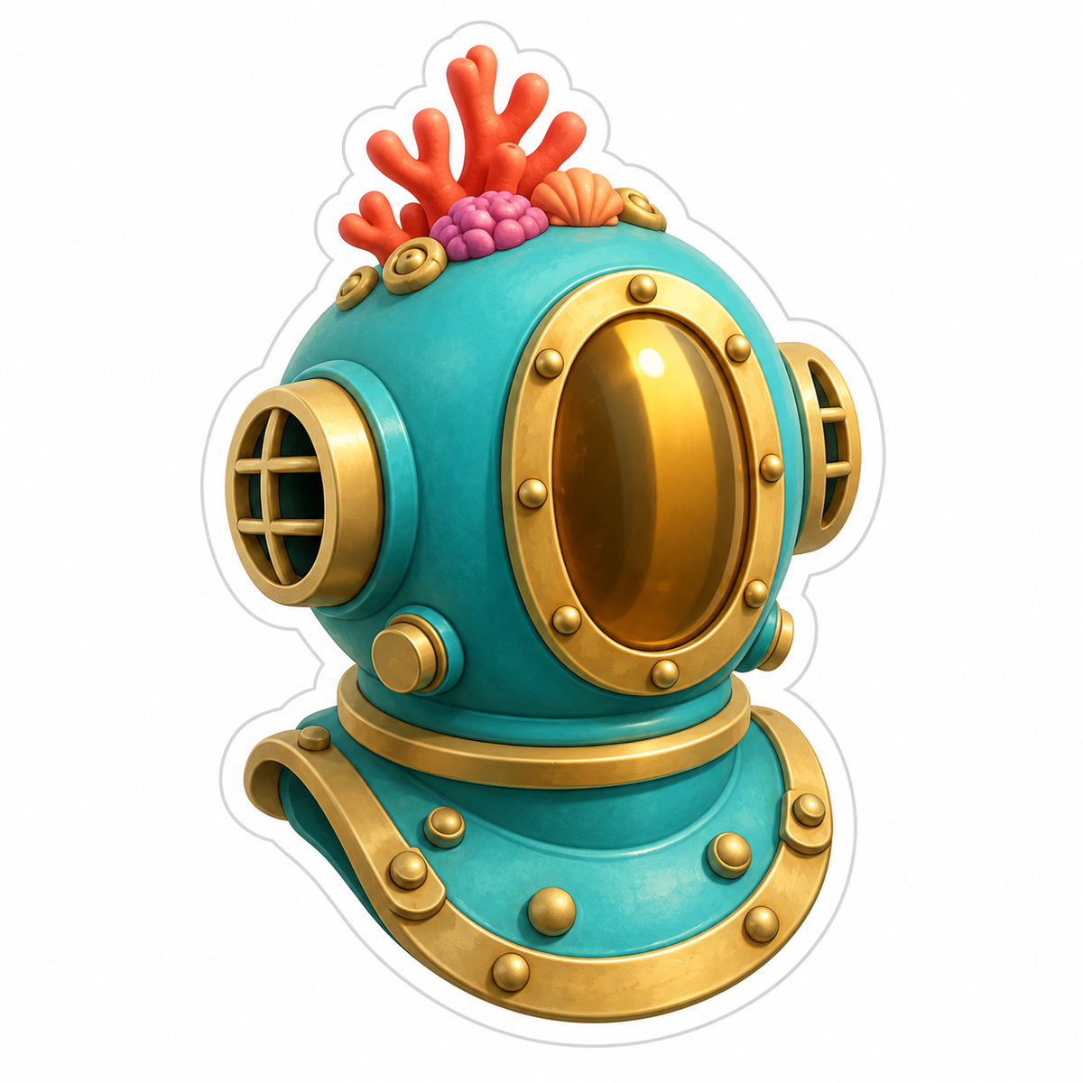 Aqua Exploration Helmet With Tall Oval Gold Visor Vinyl Sticker Decal