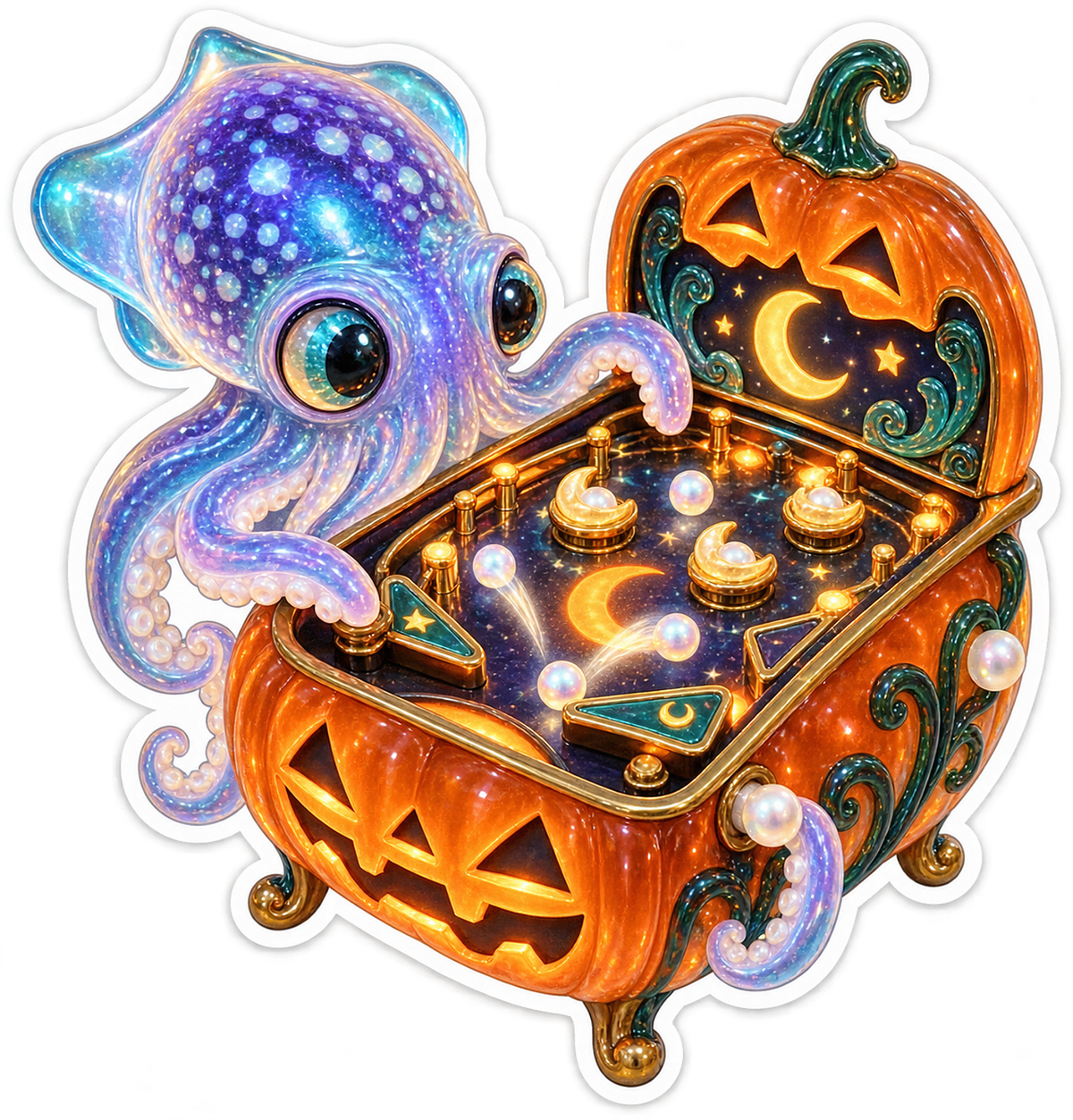 Glass Bobtail Squid Pumpkin Pinball Operator Vinyl Sticker Decal