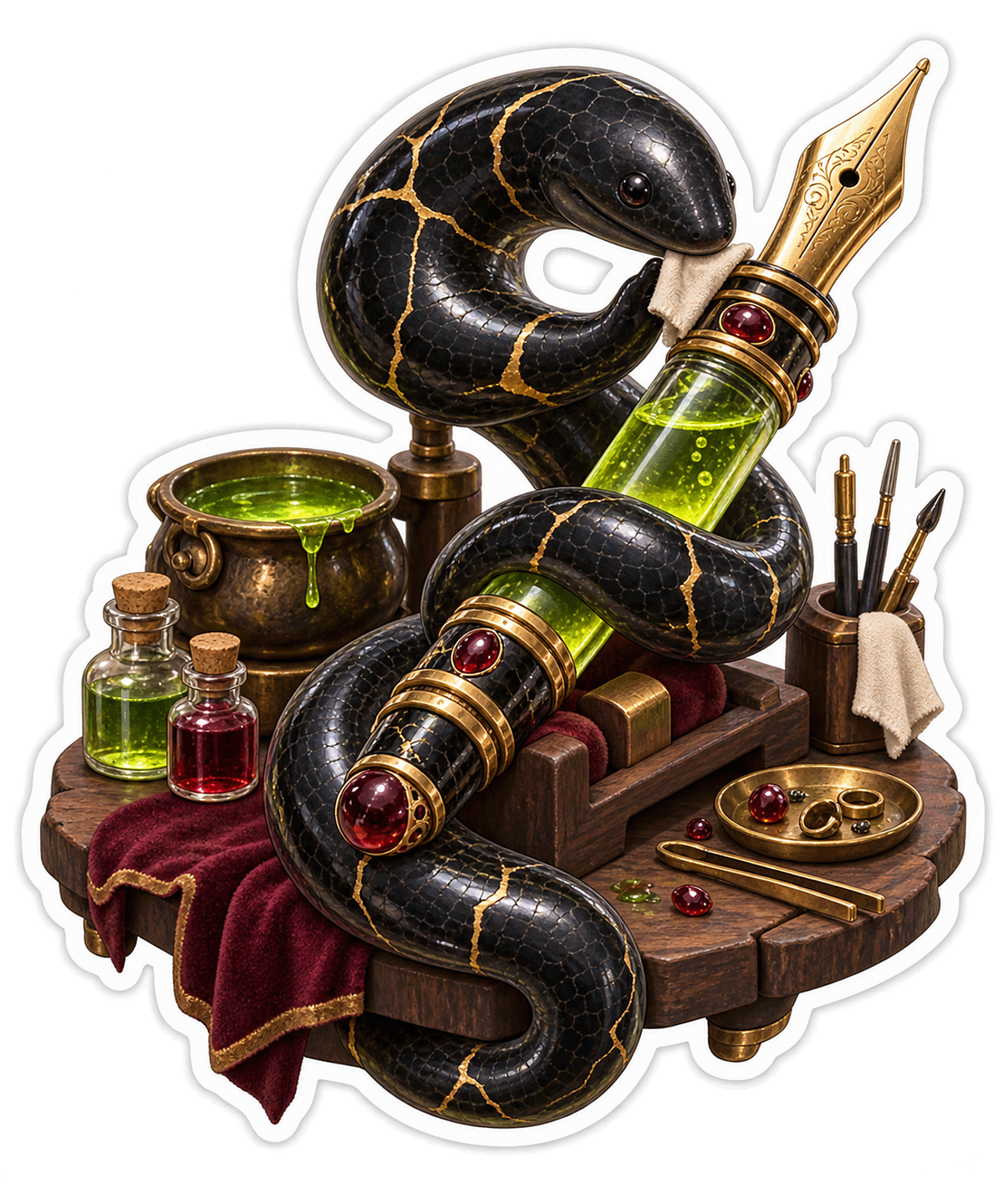Black Raku Caecilian Potion Fountain Pen Restorer Vinyl Sticker Decal