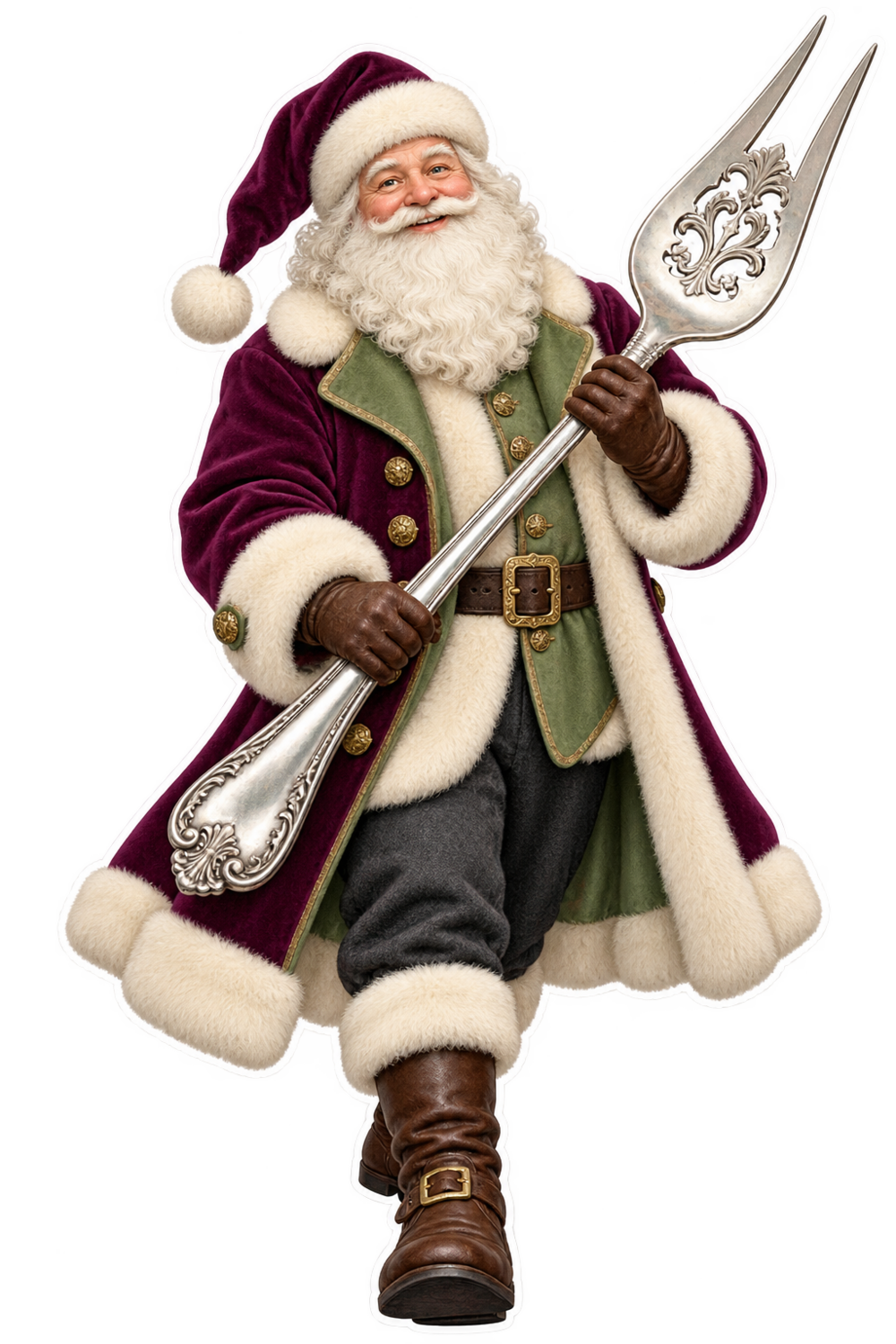 Santa Victorian Silver Bread Fork Vinyl Sticker Decal