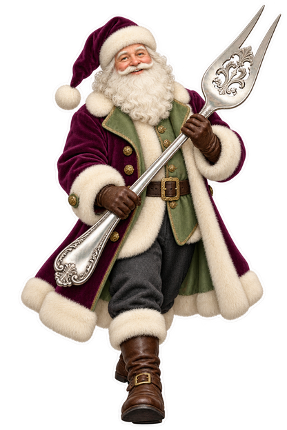 Santa Victorian Silver Bread Fork Vinyl Sticker Decal