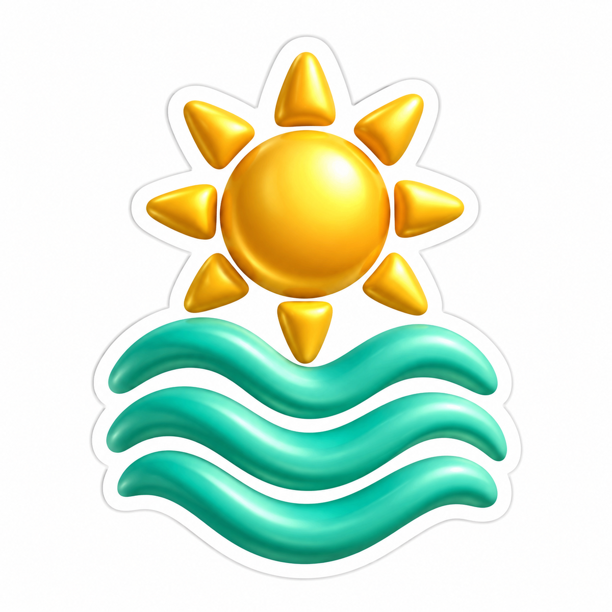 Golden Sun Sea Green Wave Ribbons Vinyl Sticker Decal